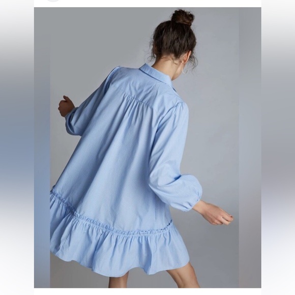 Anthropologie Sally Tunic shirt button down blue stripe Dress Size small prelove - Picture 6 of 12